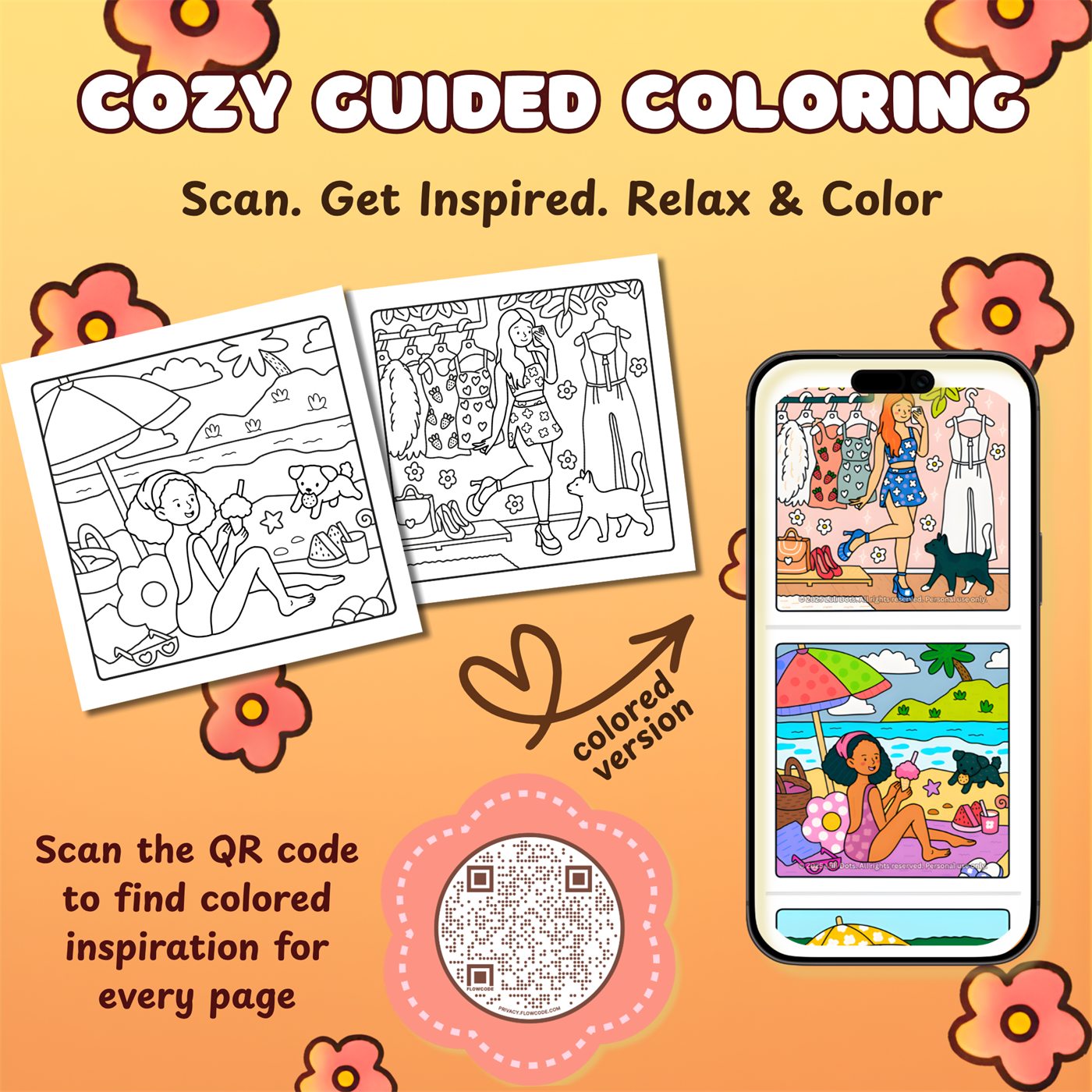 Girls Day Off Cozy Guided Coloring concept